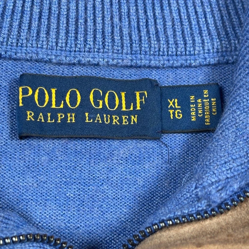 Polo Golf Ralph Lauren Pullover Mens XL Blue 100% Merino Wool 1/4 Zip Sweater